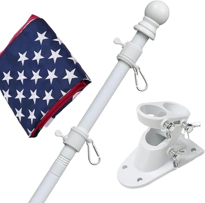 LAKEROD Flag Poles for Outside House with American Flag 3x5 - Flag Pole Kit includes 6ft Tangle Free House Flag Pole,Embroidered US Flag,Holder Bracket,Residential Flag Pole for House,Porch,Outdoor-White - Image 1